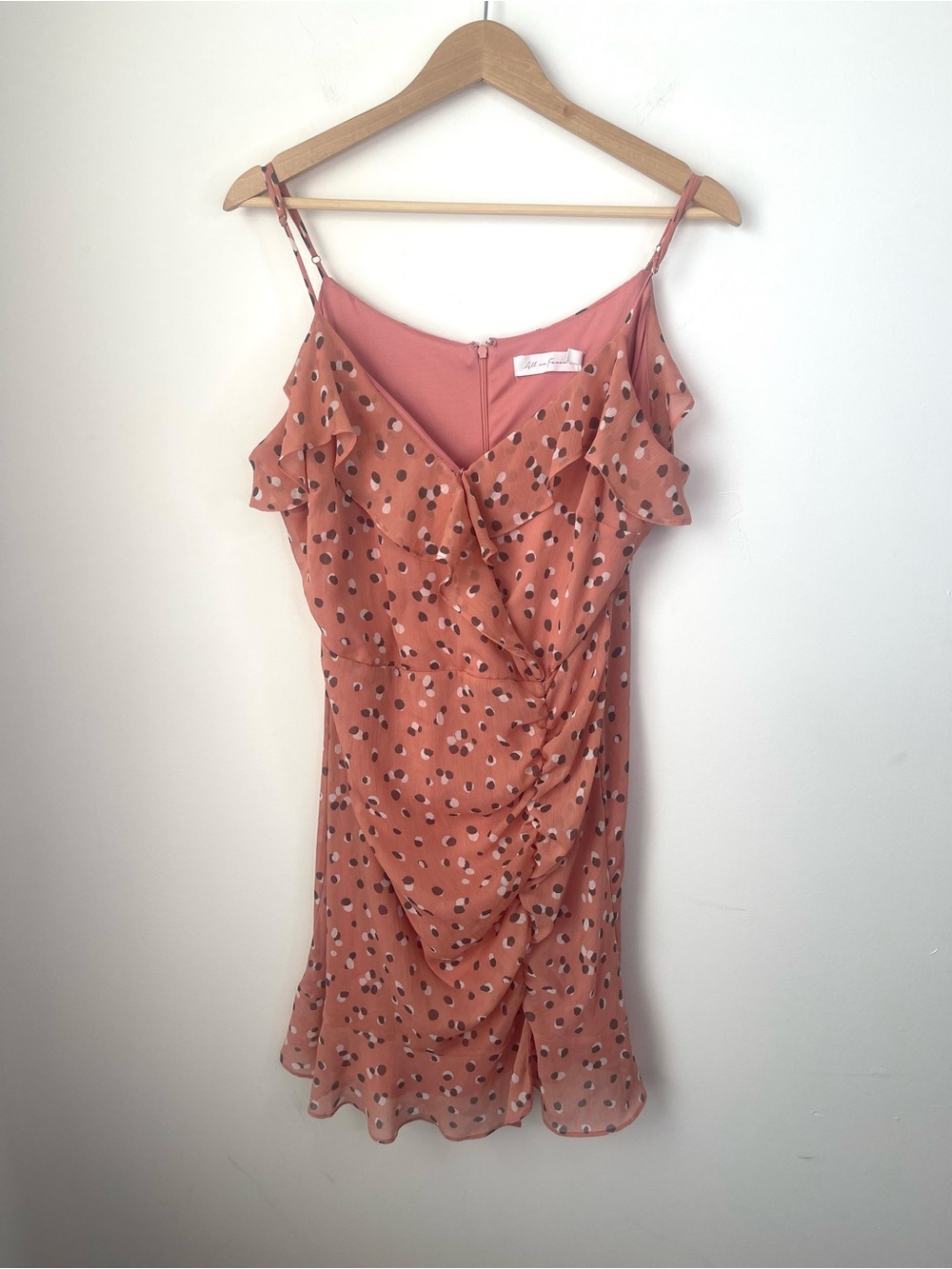 All in Favor Coral Polka Dot Ruffle Mini Dress size XL